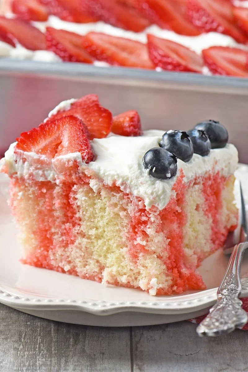 Berry Jell-O Poke Cake Delight