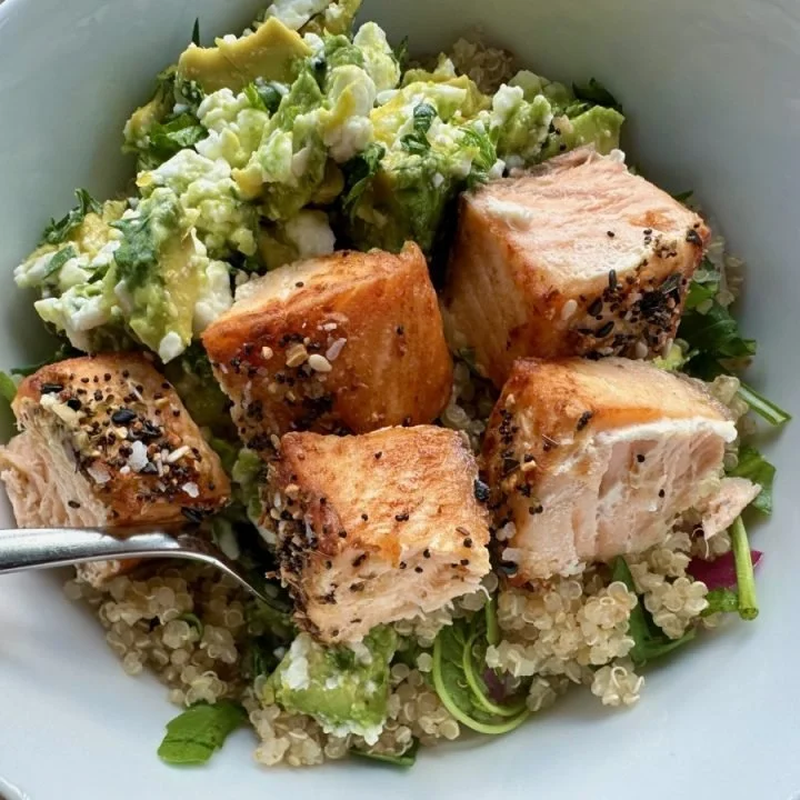 Lemon Feta Avocado Salmon Bowl