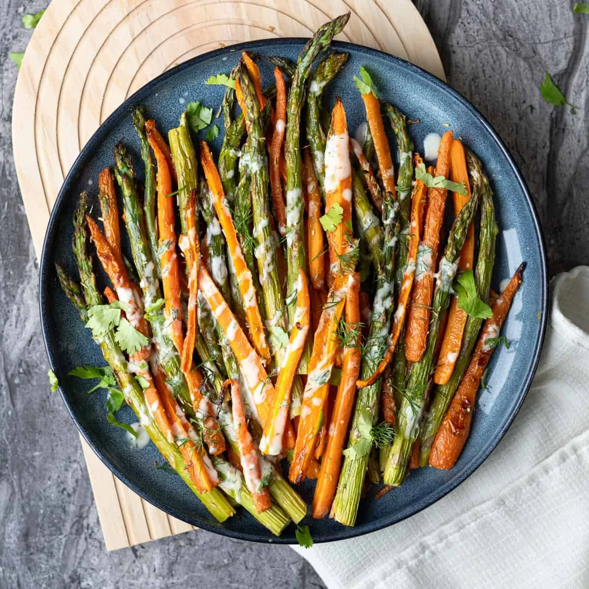 Lemon Hummus Roasted Asparagus and Carrots