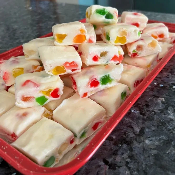 Old-Fashioned Jelly Nougat Confection with colorful jelly pieces and soft nougat