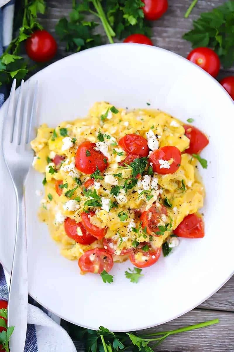 Olive Oil Scrambled Eggs with Feta