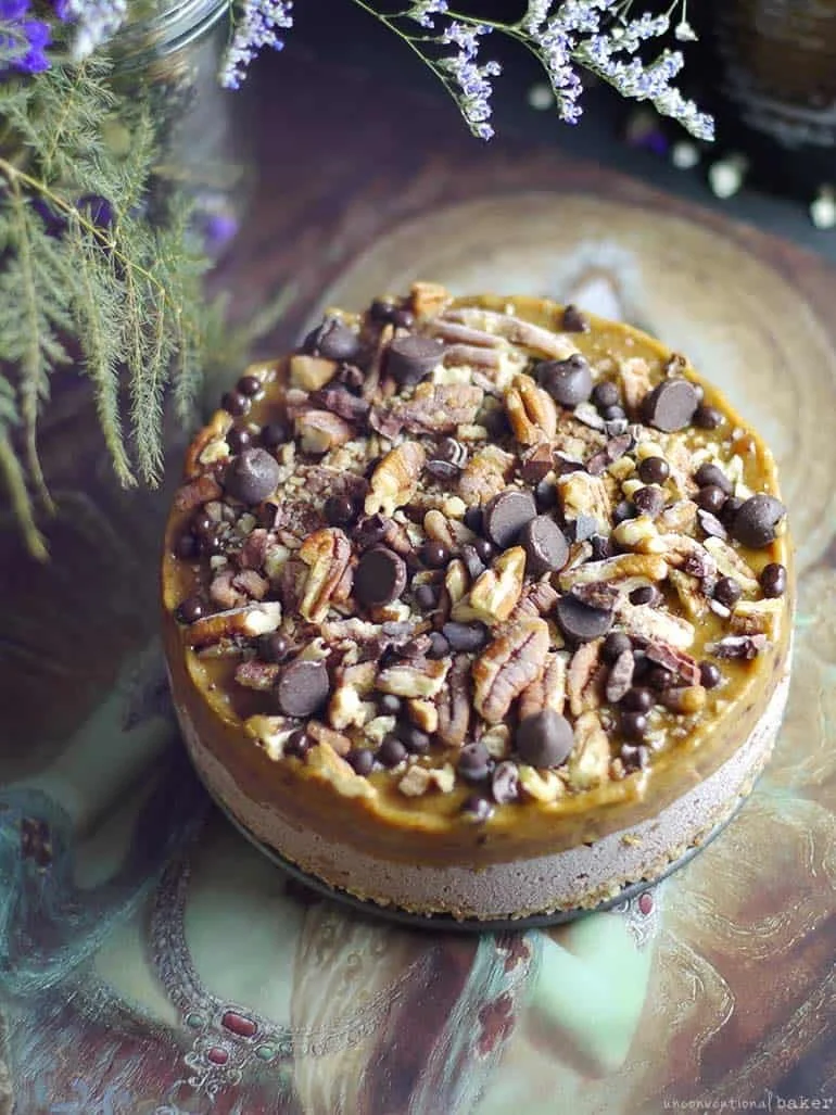 Unbaked Pecan Caramel Cheesecake